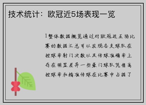 技术统计：欧冠近5场表现一览